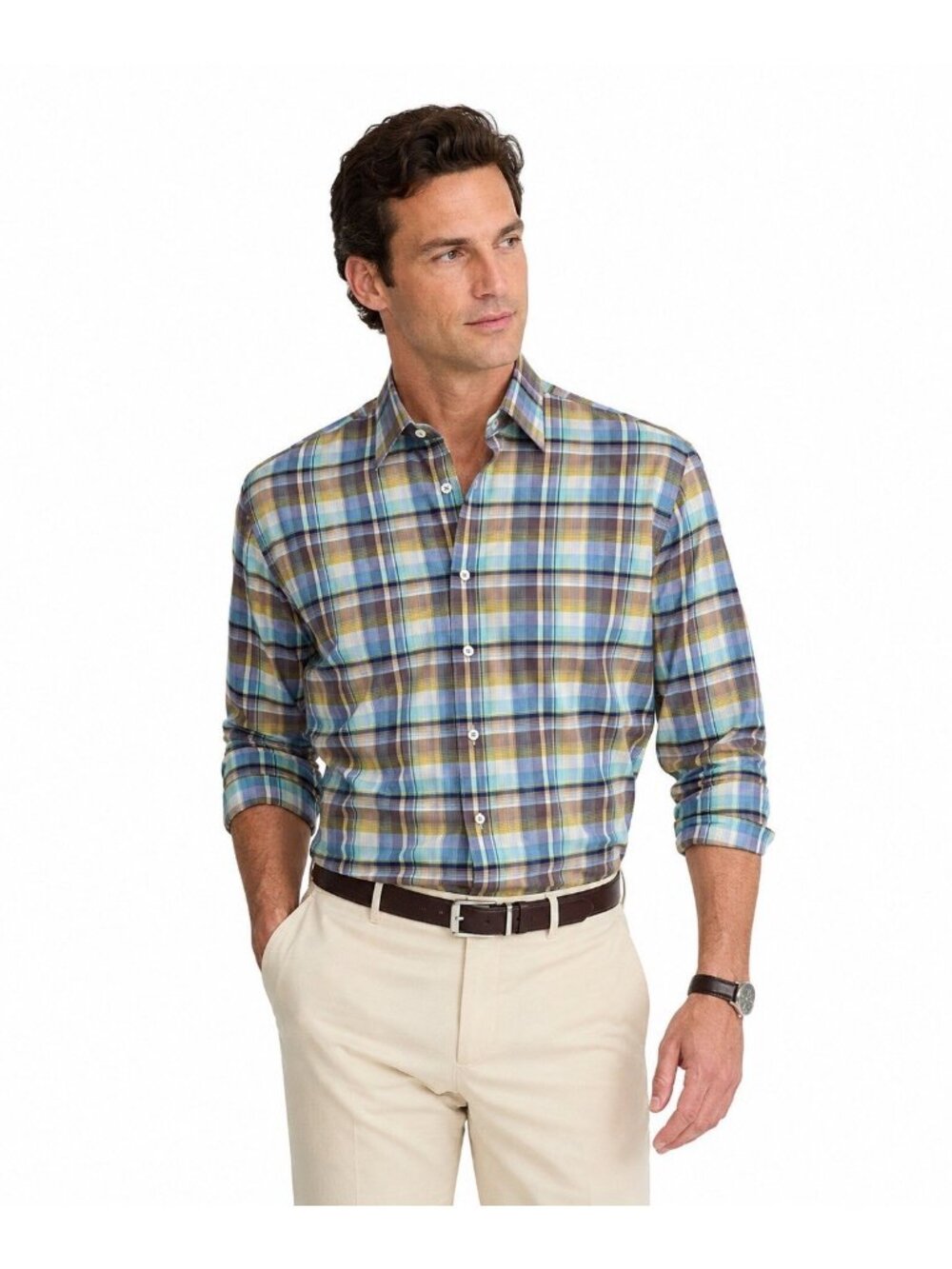 CALDER CARMEL luxe shirt melange multi twill plaid LARGE limited edition casual